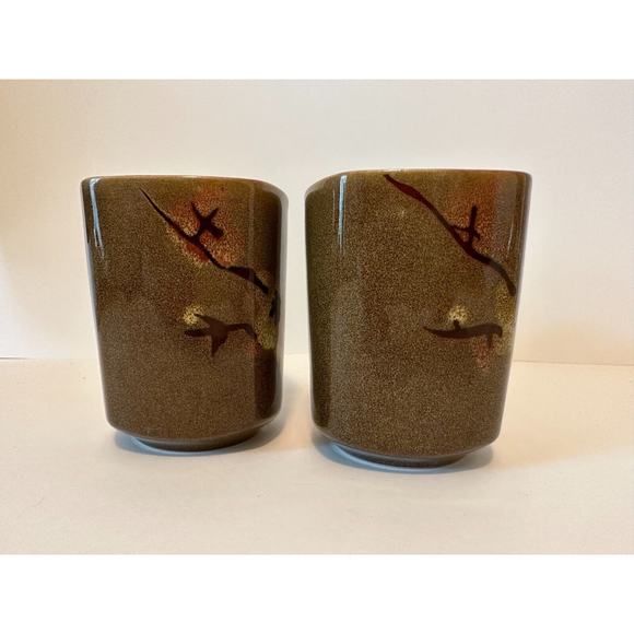 SIMPLE DINING-Square Stoneware, coffee Cup/Mugs. Floral Brown/Green 4" set of 2. - Picture 5 of 10